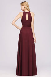 Halter Crisscross Pleated Bridesmaid Dress Blue Chiffon Sleeveless Maid of Honor Dress-27dress